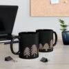 Black Ceramic Mug — Minimalist Pine Tree Forest Coffee Cup (11oz)