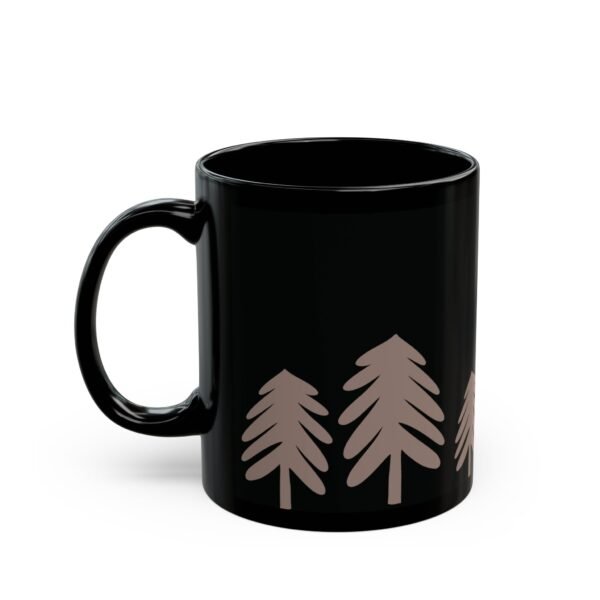 Black Ceramic Mug — Minimalist Pine Tree Forest Coffee Cup (11oz)
