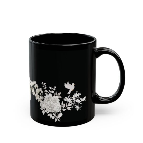 Black Floral Mug — White Rose & Blossom Coffee Cup (11oz/15oz)