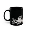 Black Floral Mug — White Rose & Blossom Coffee Cup (11oz/15oz)