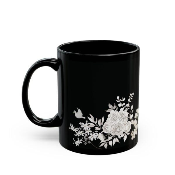 Black Floral Mug — White Rose & Blossom Coffee Cup (11oz/15oz)